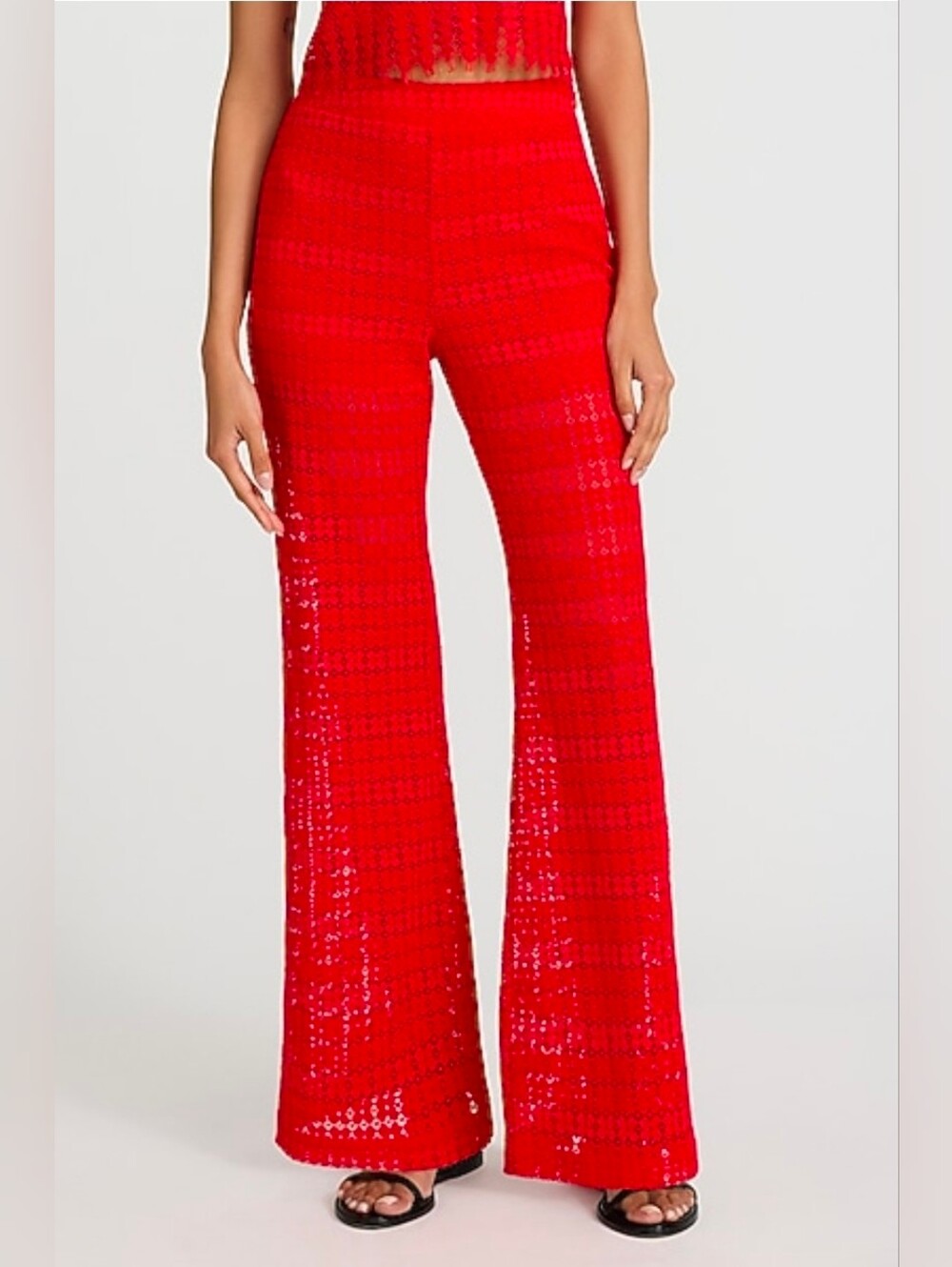 ❤️ NWOT! EXPRESS RED LACE HIGH WAIST LACE FLARE PANTS, 2 (26)